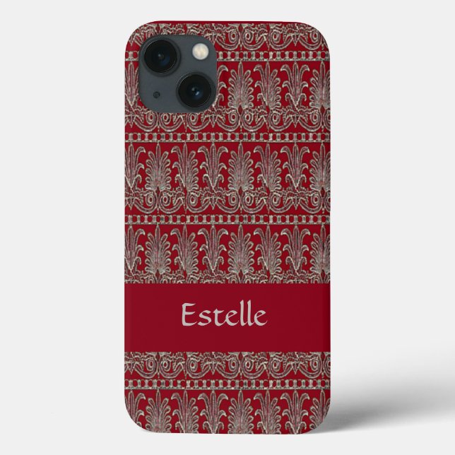 Grey Victorian decorative pattern maroon Case-Mate iPhone Case (Back)