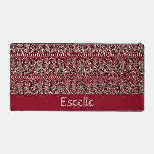 Grey Victorian decorative pattern maroon Desk Mat
