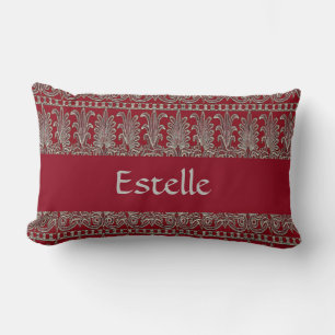 Grey Victorian decorative pattern maroon Lumbar Pillow