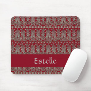 Grey Victorian decorative pattern maroon Mouse Pad