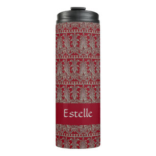 Grey Victorian decorative pattern maroon Thermal Tumbler