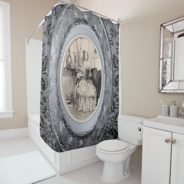 Grey victorian women's showercurtain (In Situ)
