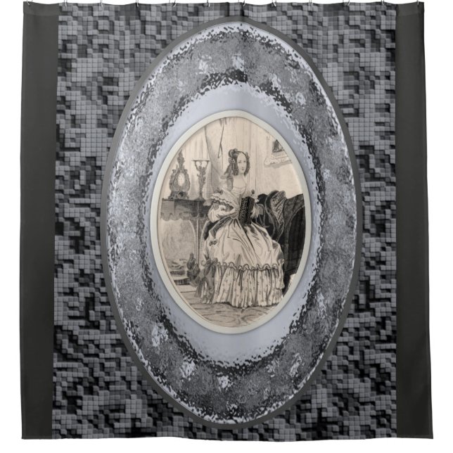 Grey victorian women's showercurtain (Front)