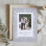 Grey Vintage Botanical Frame Photo Merry Christmas Holiday Card<br><div class="desc">Merry Christmas! Send Christmas greetings with this vintage theme Christmas flat card. It features vintage line art of pinecones, pine needles and hollies with a grey background. Personalize by adding your photo, names, year and message. This vintage Christmas photo flat card is available in other colours. Matching items are available....</div>