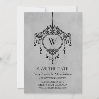 Grey Vintage Chandelier Save the Date Invite