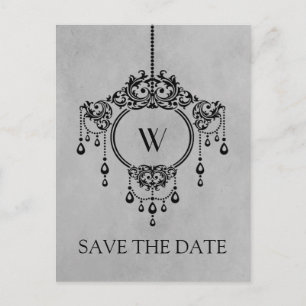 Grey Vintage Chandelier Save the Date Postcard
