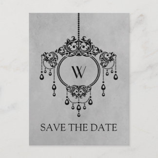 Grey Vintage Chandelier Save the Date Postcard