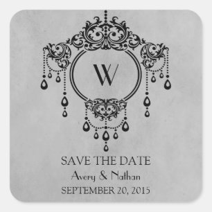 Grey Vintage Chandelier Save the Date Stickers