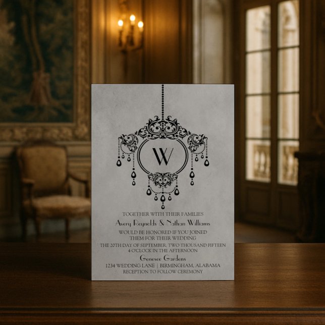 Grey Vintage Chandelier Wedding Invite (Gray Vintage Chandelier Wedding Invite)