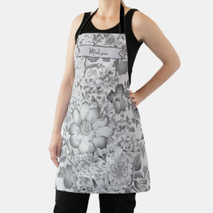 Grey Vintage Chinoiserie Floral Personalized Apron