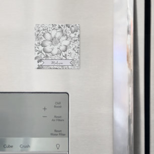 Grey Vintage Chinoiserie Floral Personalized Magnet