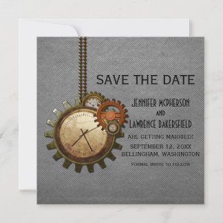 Grey Vintage Clock Save the Date Invite