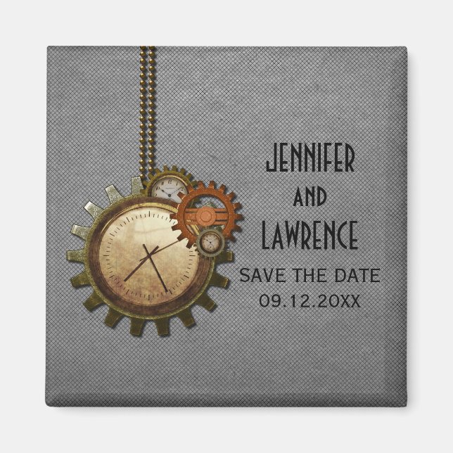 Grey Vintage Clock Save the Date Magnet (Front)