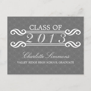 Grey Vintage Damask 2013 Grad Party Postcard