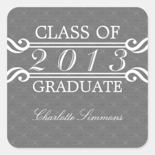 Grey Vintage Damask 2013 Graduation Stickers