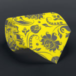 Grey Vintage Damasks Custom Yellow Background Tie<br><div class="desc">Elegant grey tones vintage floral damask seamless pattern over custom bright yellow background colour.</div>