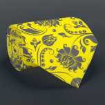 Grey Vintage Damasks Custom Yellow Background Tie<br><div class="desc">Elegant grey tones vintage floral damask seamless pattern over custom bright yellow background colour.</div>
