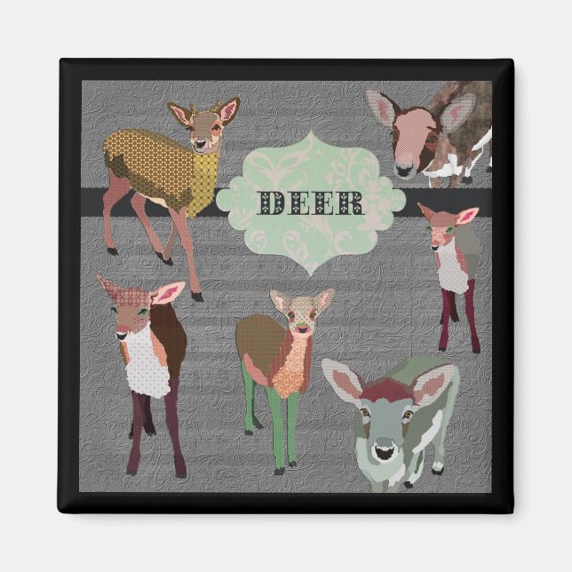 Grey Vintage Deer Magnet (Front)