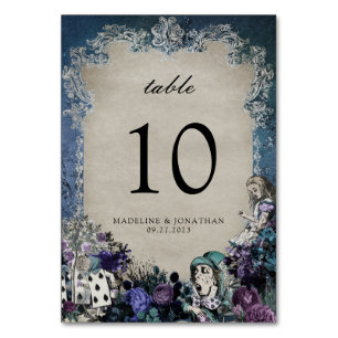 Grey Vintage Floral Dark Alice in Worderland Table Number