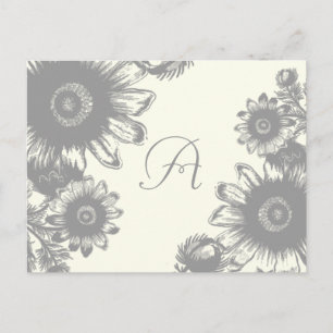 Grey Vintage Flower on Light Ivory RSVP  Invitation Postcard