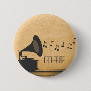 Grey Vintage Gramophone Button