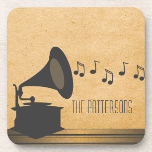 Grey Vintage Gramophone Coaster Set