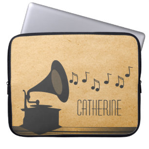 Grey Vintage Gramophone Laptop Sleeve