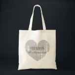 Grey vintage heart bridesmaid wedding tote bags<br><div class="desc">Classy grey weathered heart bridesmaid tote bags. Personalized rustic love symbol bridesmaid tote bags for team bride. Beautiful vintage look design with elegant script typography text and custom brides maid name. Make one for pretty bride, bridesmaids, flower girl, maid of honour, matron of honour, mother of the bride etc. Cute...</div>