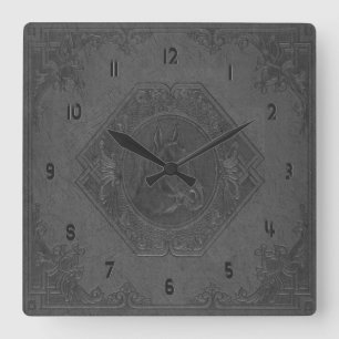 Grey vintage leather framed horse-head square wall clock