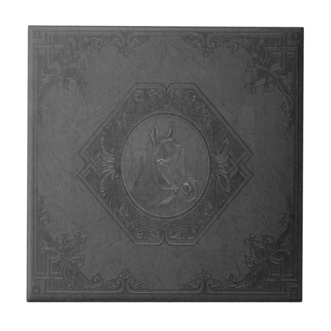Grey Vintage leather framed horse-head Tile (Front)