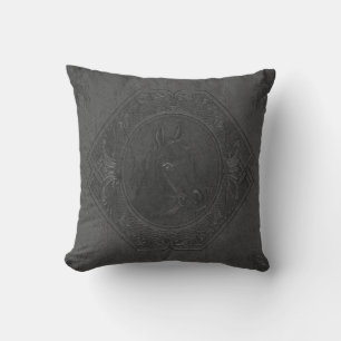 Grey vintage leather framed horse-hear throw pillow