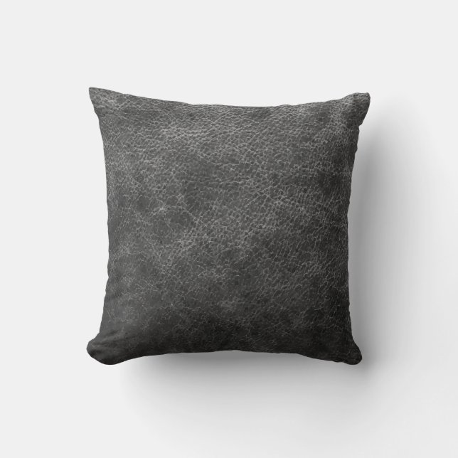 Grey vintage leather texture throw pillow (Front)