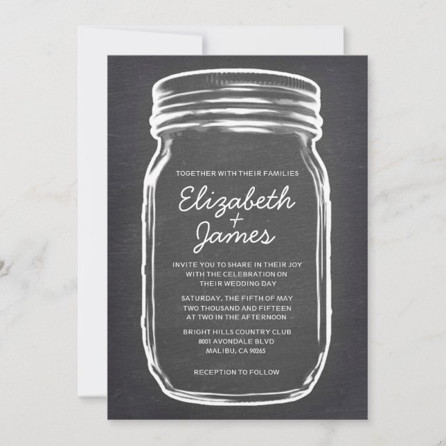 Grey Vintage Mason Jar Wedding Invitations (Front)