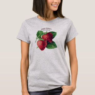 Grey Vintage Strawberry Berry Fruit Add Your Name T-Shirt