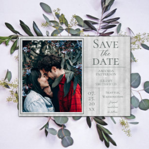 Grey Vintage Striped Photo Save the Date