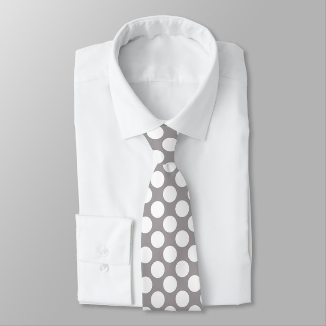 Grey w/ White Polka Dots Retro Tie (Tied)