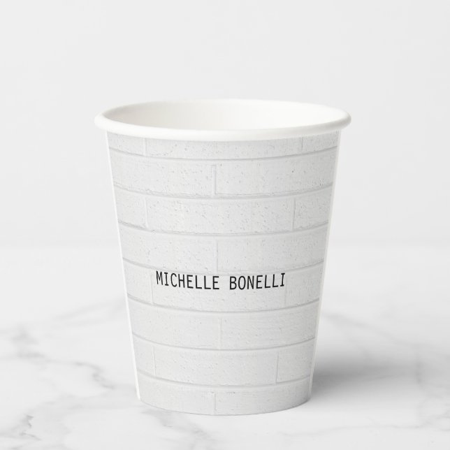 Grey  Wall Bricks Design Plain Legible Modern Paper Cups (Front)