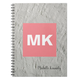Grey Wall Pink Monogrammed Professional Modern Notebook