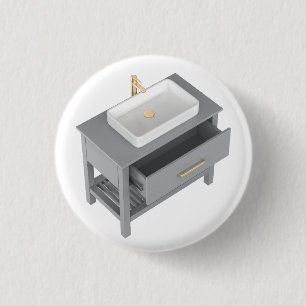 Grey wash basin cabinet with white sink and rose g 1 inch round button