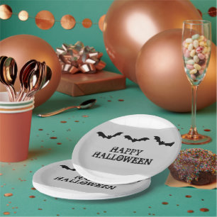 Grey Watercolor Bats Halloween Paper Plates