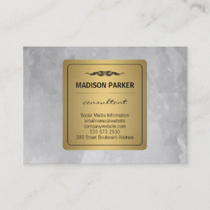 Grey Watercolor Brushed Elegant Faux Gold Label Business Card