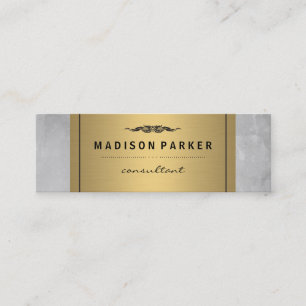 Grey Watercolor Brushed Elegant Faux Gold Label Mini Business Card