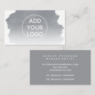 Grey watercolor brushstroke upload your logo business card