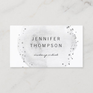 Grey Watercolor Circle Silver Dots  Business Card