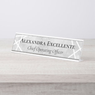 Grey Watercolor Geometric Modern Custom Womens Desk Name Plate