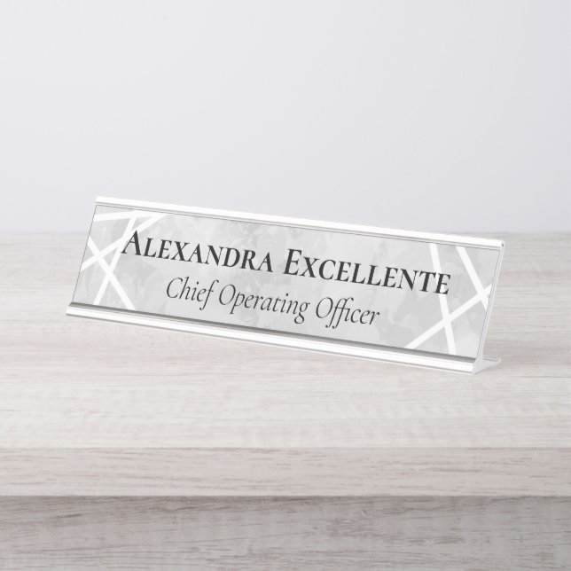 Grey Watercolor Geometric Modern Custom Womens Desk Name Plate (Front)
