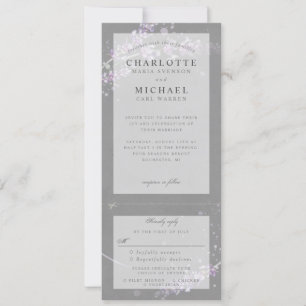 Grey watercolor lavender wedding invite w rsvp