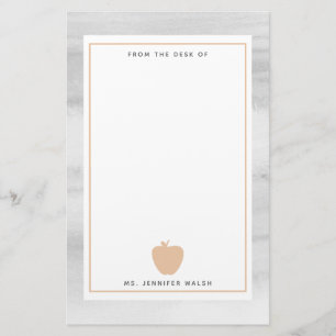 Grey Watercolor Peach Apple Teacher Personalized Stationery