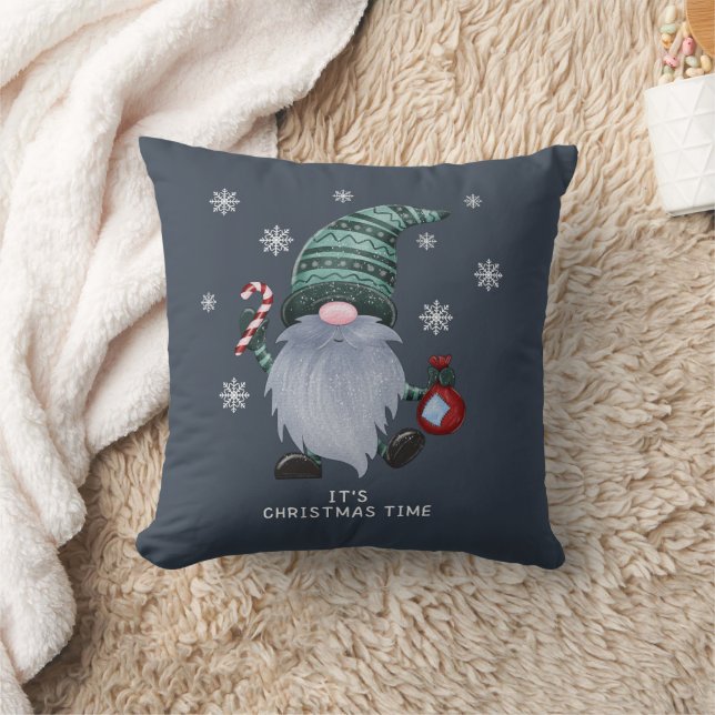 Grey Watercolor Scandinavian Christmas Gnome  Throw Pillow (Blanket)