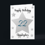 Grey Watercolor Stars 22nd Birthday Card<br><div class="desc">Grey watercolor stars 22nd birthday card for son, godson, grandson, etc. The front features watercolor grey stars and a place for you to personalize with the birthday recipient's name. The inside card message can be easily personalized and the back with the year. This would make a unique 22nd birthday card...</div>
